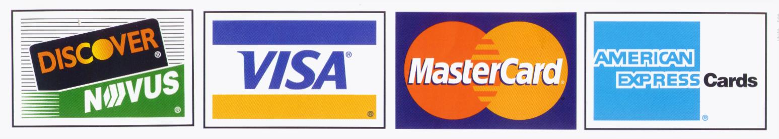 Visa, MasterCard, American Express, Discover Credit Cards